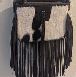 Fringe Crossbody Bag in Black and White